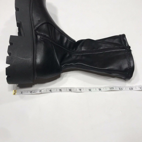 Wednesday Adams Style Boots Size 9 Black Stretch Pull Up Zip Up Chunky Boots - Picture 10 of 12
